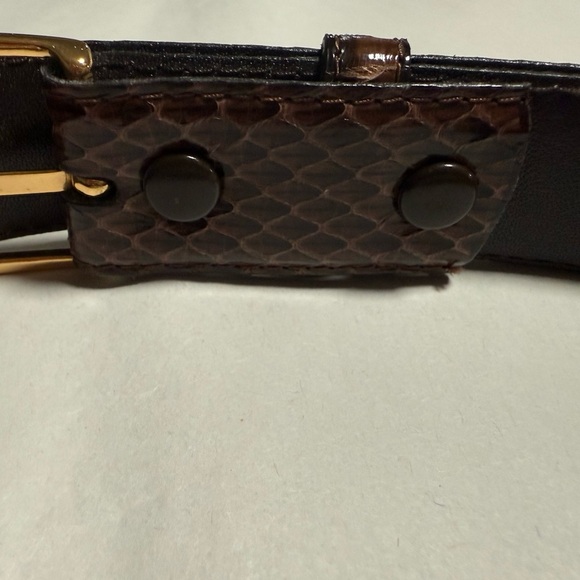 Vintage Brown Snakeskin Belt Size 32 Small Bronze Hardware Genuine Western - Picture 5 of 5